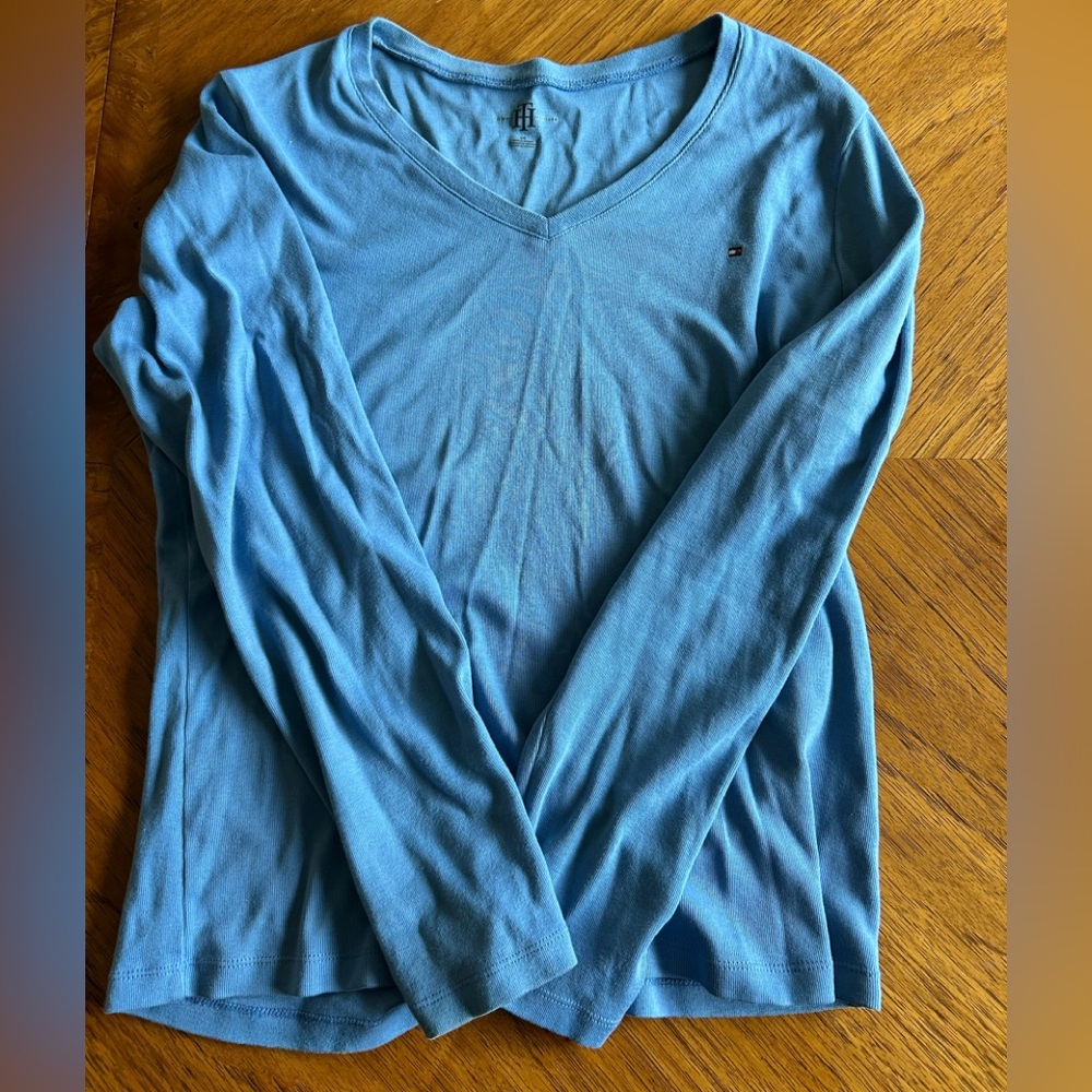 Tommy Hilfiger Blue V-Neck Long Sleeve Top